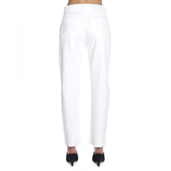 RE/DONE High-Rise Stove Pipe Raw-Edge Cropped Jean, White - Picture 3 of 8